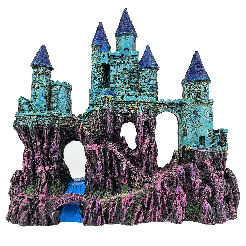VMCN Aquarium Castle Decoration for Fish Tank Castle Cave Hideouts House Plants Supplies Accessories Safe for Freshwater and Saltwater Fish Tanks – Medium（Blue）